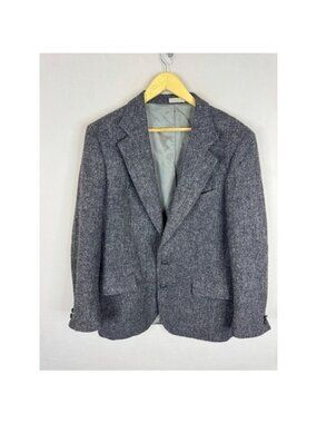 Harris Tweed Mens 40 Grey Wool Blazer Sport Coat Hand Woven Scotland Damage